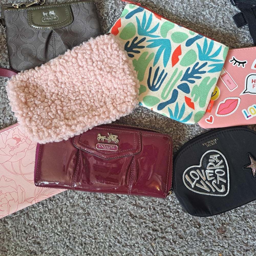 Wallets (Coach) and cosmetic bags (ipsy)